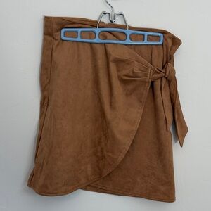 LOFT Asymmetrical Tan Faux Suede Wrap Skirt